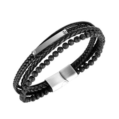 Designer-Lederarmband mit Lavasteinen Leder