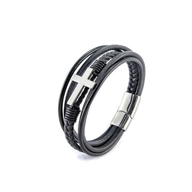 Stilvolles Lederarmband mit einem Kreuz Leder VBS001SB-PET