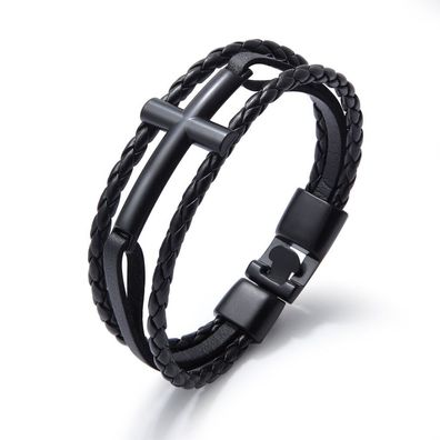 Schwarzes Lederarmband mit einem Kreuz Leder VPH1291D