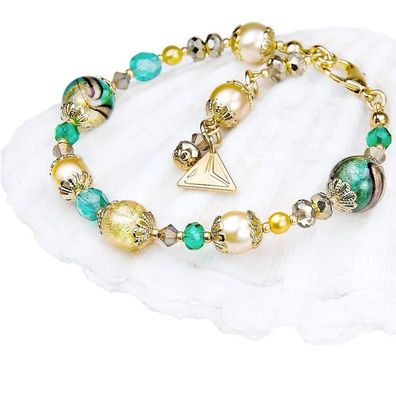 Elegantes Green Sea World Armband mit Lampglasperlen mit 24 Karat Gold BP26