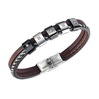Modisches Lederarmband mit Stahlornamenten Leder
