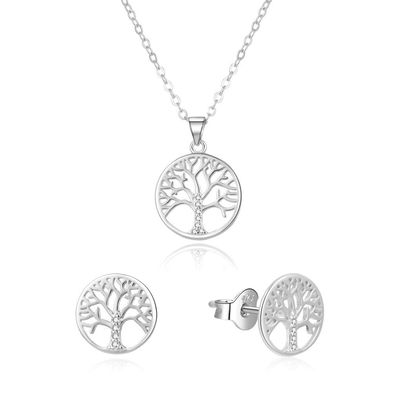 Silbernes Schmuckset Baum des Lebens AGSET214R ( alskette, Ohrringe)
