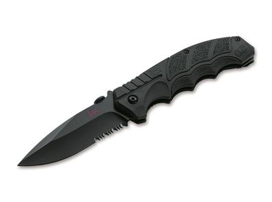 Heckler & Koch SFP Tactical Folder All Black Einhandmesser mit gummiertem Griff