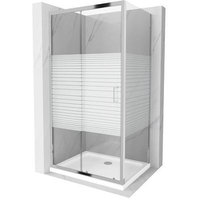 Mexen Apia Duschabtrennung 130x70 cm Chrom + Flat Duschwanne, Gestreift