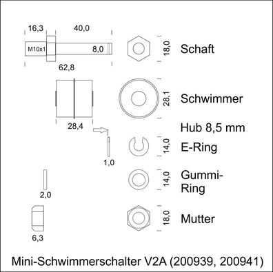 Elektrotechnik Schabus Mini-Schwimmerschalter Edelstahl Öffner