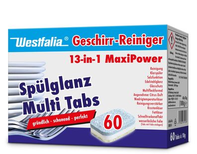 13 in 1 Multifunktions-Geschirrspültabs 60 Stück Glas- Silberschutz
