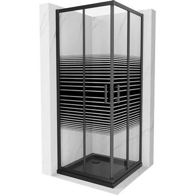 Mexen Rio Duschkabine 80x80cm Gestreift Schwarz + Duschwanne Flat Schwarz