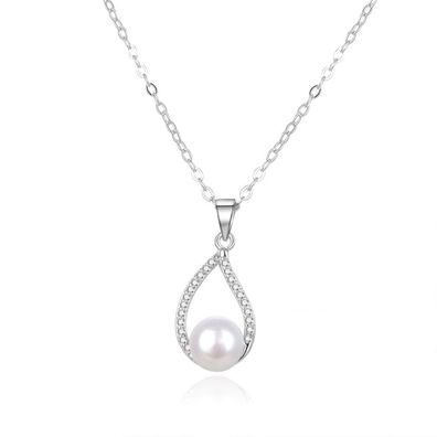 Elegant silver necklace with real pearl AGS984 / 47P