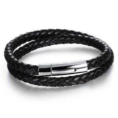 Double leather black bracelet
