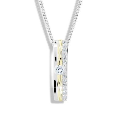 Bicolor silver necklace with zircons M46025
