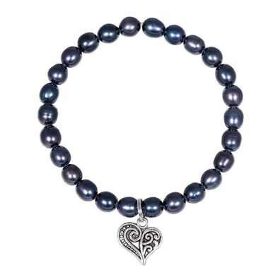 Pearl heart bracelet with metal heart JL0525