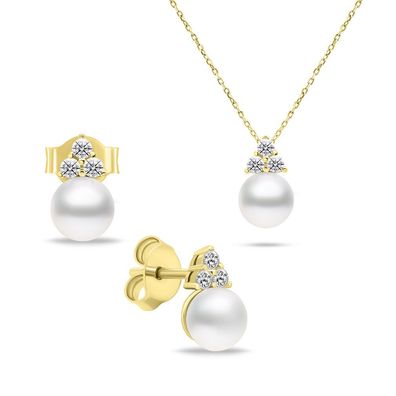 Zeitloses vergoldetes Echtperlen-Schmuckset SET228Y (Ohrringe, Halskette)