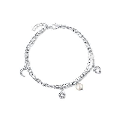 Doppeltes Sterlingsilberarmband mit Anhängern und echter Perle JL0802