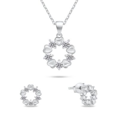 Zartes Silberschmuckset mit Zirkonen SET239W (Ohrringe, Halskette)