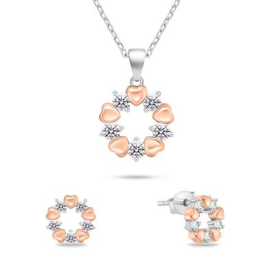 Zartes Bicolor-Schmuckset mit Zirkonen SET239WR (Ohrringe, Halskette)