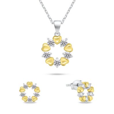 Zartes Bicolor-Schmuckset mit Zirkonen SET239WY (Ohrringe, Halskette)