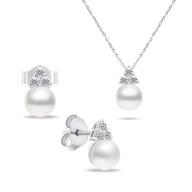 Zeitloses Echtperlen-Schmuckset SET228W (Ohrringe, Halskette)