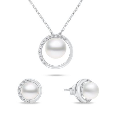 Elegantes Echtperlen-Schmuckset SET251W (Ohrringe, Halskette)