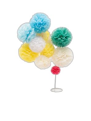 3-teiliges Pompon Deko-Set aus Seidenpapier in Pastellfarben