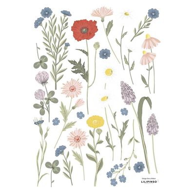 Lilipinso Wandsticker A3 Sommerblumen 2, pastellgrau – Wanddeko für Kinderzimmer