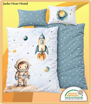 Baby Bettwäsche Astronaut Rackete Sterne Weltall Erde Mond Gr. 100x135cm NEU