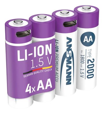 Lithium Ionen AA Akkus USB-C 4 Stück Sicherheitsabschaltung