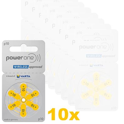10x 6er Blister Varta Power One Hörgerätebatterien P10 PowerOne PR70 Typ 10