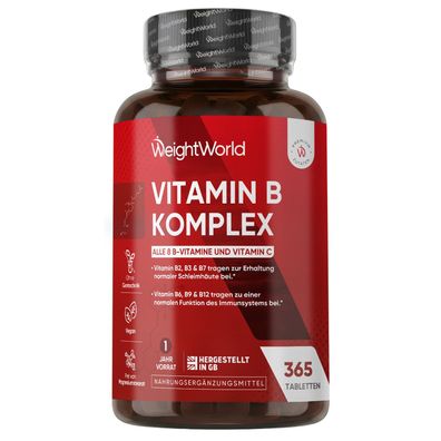 WeightWorld Vitamin B Komplex - 1 Jahr Vorrat - Mit Vitamin C 365 Tabletten