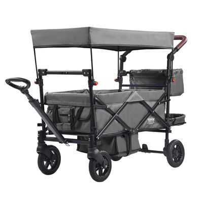 VEVOR Bollerwagen Kinder 2-Sitzer faltbar Strandwagen mit Verdeck Dunkelgrau