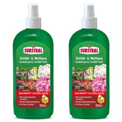 2 x SUBSTRAL® Schild-& Wolllaus Schädlingsfrei Careo® Eco, 300 ml Sprühflasche