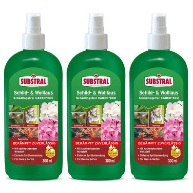 3 x SUBSTRAL® Schild-& Wolllaus Schädlingsfrei Careo® Eco, 300 ml Sprühflasche