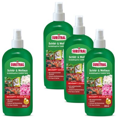 4 x SUBSTRAL® Schild-& Wolllaus Schädlingsfrei Careo® Eco, 300 ml Sprühflasche