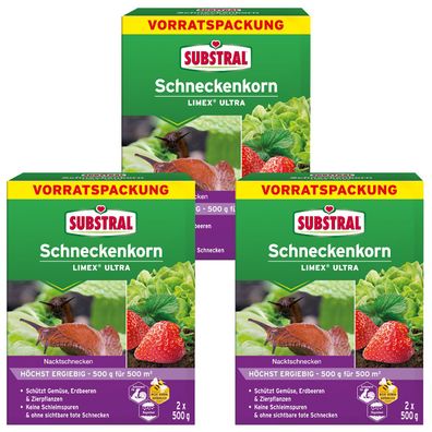 3 x SUBSTRAL® Schneckenkorn Limex® Ultra, 2 x 500 g