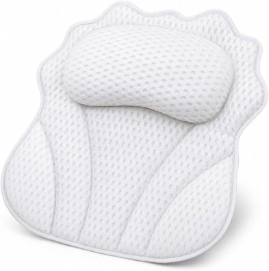 Best For Home Badewannenkissen - Kopf Nacken Rückenstütze mit 6 Saugnäpfen Weiß
