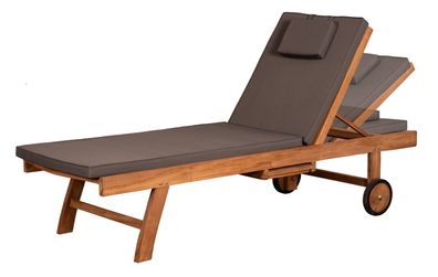 Teakholz-Lounger Woodie mit Rädern - uni grey