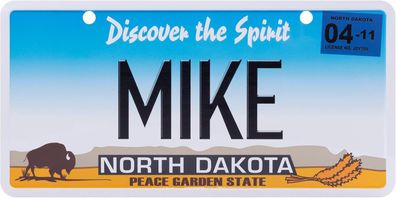 USA Kennzeichen mit Namen, Blechschild, MIKE , NORTH DAKOTA , (71)