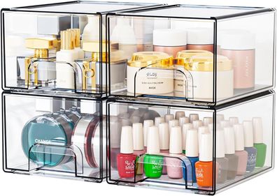 Best For Home 4er Set stapelbare Aufbewahrungsschubladen als Organizer für Kleinteile