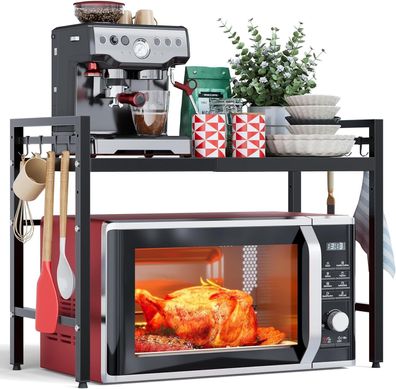 Best For Home Mikrowellenablage - Ausziehbares Küchenregal 40-60 cm mit 2 Ebenen