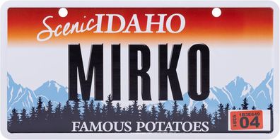 USA Kennzeichen mit Namen, Blechschild, MIRKO , IDAHO , (72)
