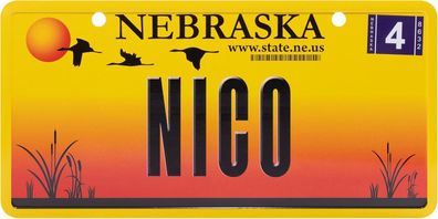 USA Kennzeichen mit Namen, Blechschild, NICO , Nebraska , (74)