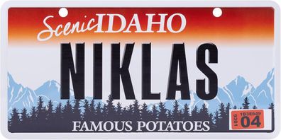 USA Kennzeichen mit Namen, Blechschild, NIKLAS , IDAHO , (75)