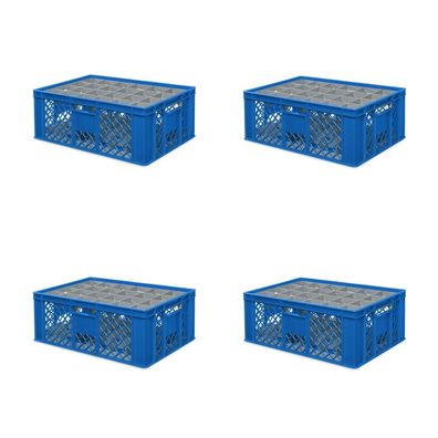 4x Gläserkiste 600x400 mm 24 Gläser bis 205 mm Höhe/Durchmesser 87 mm, blau