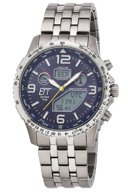 ETT Eco Tech Time Funk-Solar Herrenuhr Professional Worldtimer Titan/Blau EGT-11575
