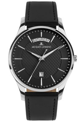 Jacques Lemans Herrenuhr London mit Lederband Schwarz 1-2193A