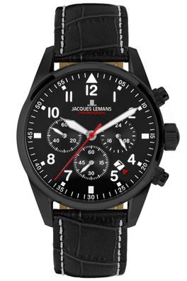 Jacques Lemans Herrenuhr Chronograph Sport Schwarz 42-2F