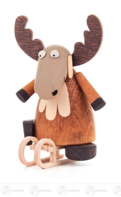 Miniatur Elch auf Schlitten H=ca 7,5cm NEU Erzgebirge Weihnachtsfigur Holzfigur