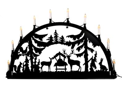 Metallschwibbogen "Wald"aus Aluminium inkl. Lichterkette mit 10 Kerzen und Erdsp