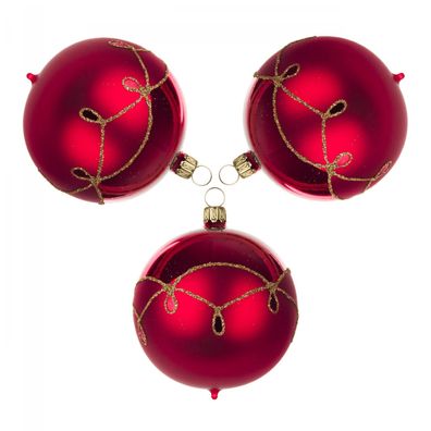 Thüringer Christbaumschmuck Kugel rot-matt Tropfenmuster (3) BxHxT 8x8x8cm NEU