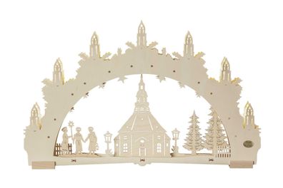 3D-Lichterbogen "Seiffener Kirche", 7-flammige LED-Beleuchtung und Timerfunktion