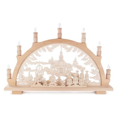 Schwibbogen mit Seiffener Kirche elektrisch beleuchtet NEU 57x38cm Dorfkirche